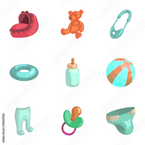 Baby elements icons set, cartoon style