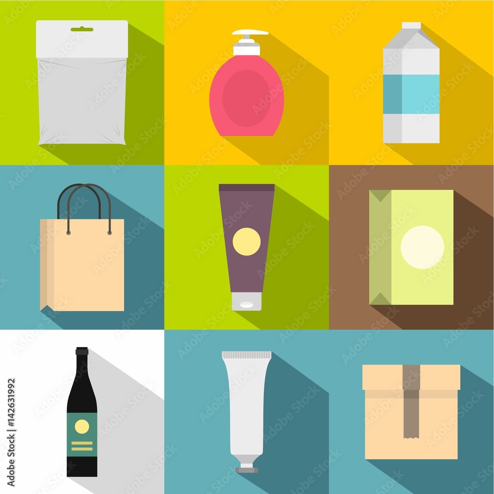 Container icons set, flat style Container icons set, flat style