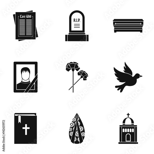 Death icons set, simple style