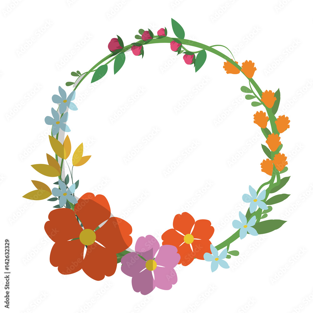 Fototapeta premium decorative wreath of beautiful flowers icon over white background. colorful design. vector illustration
