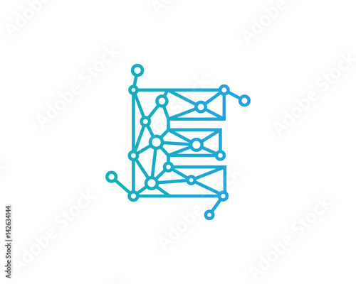 Letter E Connected Circle Network Icon Logo Design Element