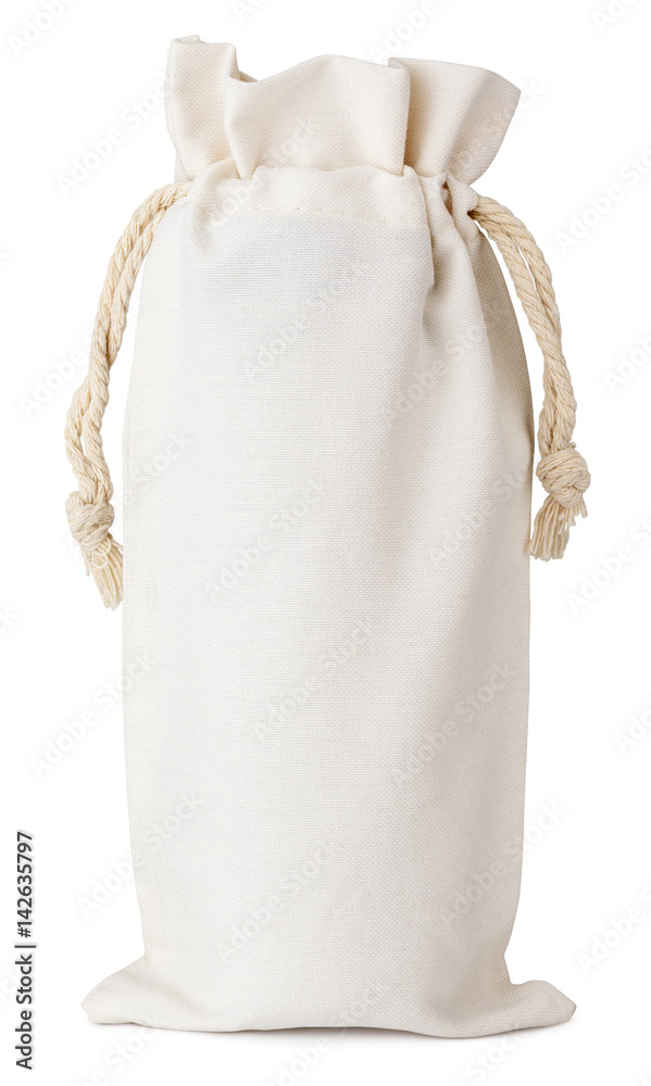 Front view of single fabric cotton small bag isolated on white background. Front view of single fabric cotton small bag isolated on white background.