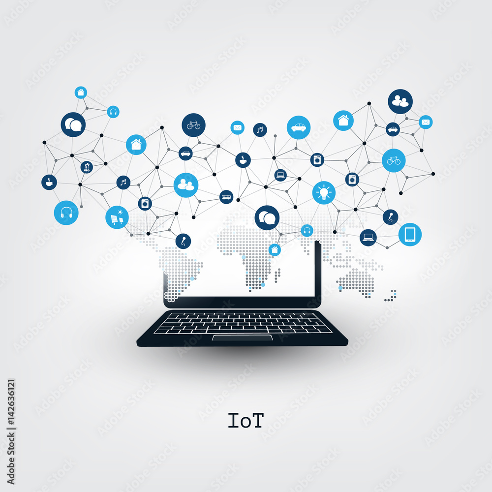 Internet of Things, Cloud Computing Design Concept with Icons - Digital Network Connections, Technology Background Internet of Things, Cloud Computing Design Concept with Icons - Digital Network Connections, Technology Background