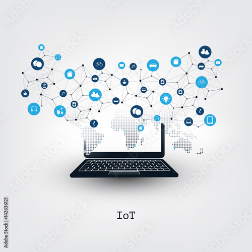 Internet of Things, Cloud Computing Design Concept with Icons - Digital Network Connections, Technology Background
