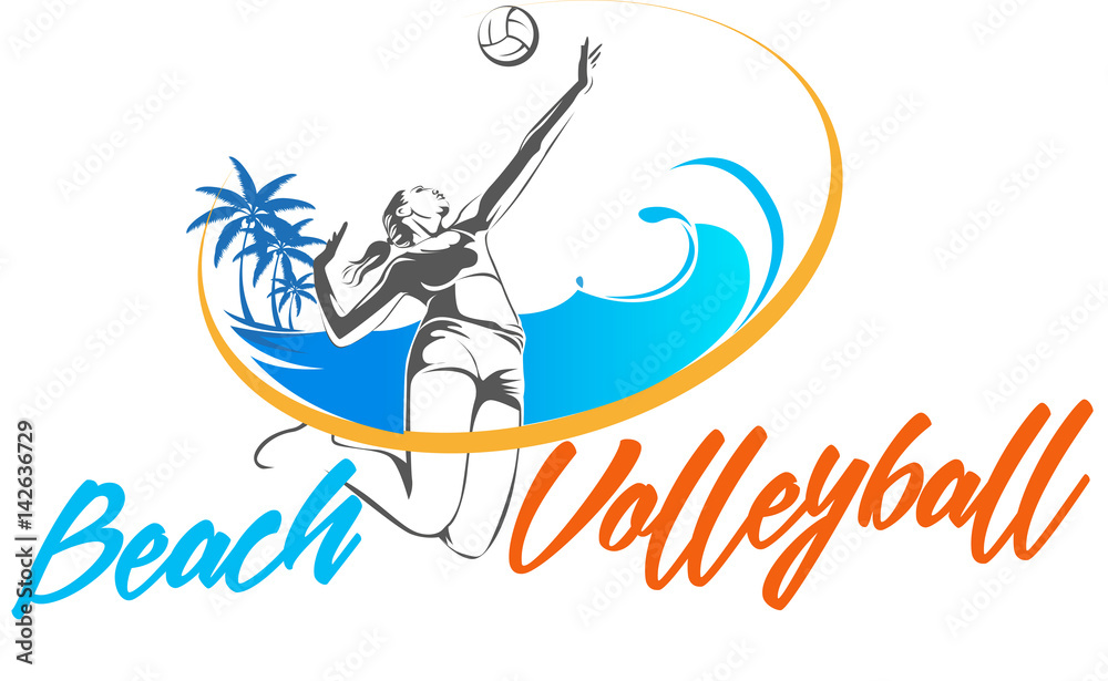 Vector illustration, female beach volleyball players in action Vector illustration, female beach volleyball players in action