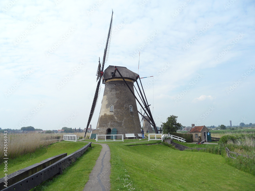 The Authentic Dutch Windmill at Kinderdijk Windmill Complex, South Holland, Netherlands