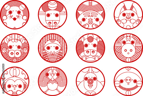 Chinese zodiac set，red
