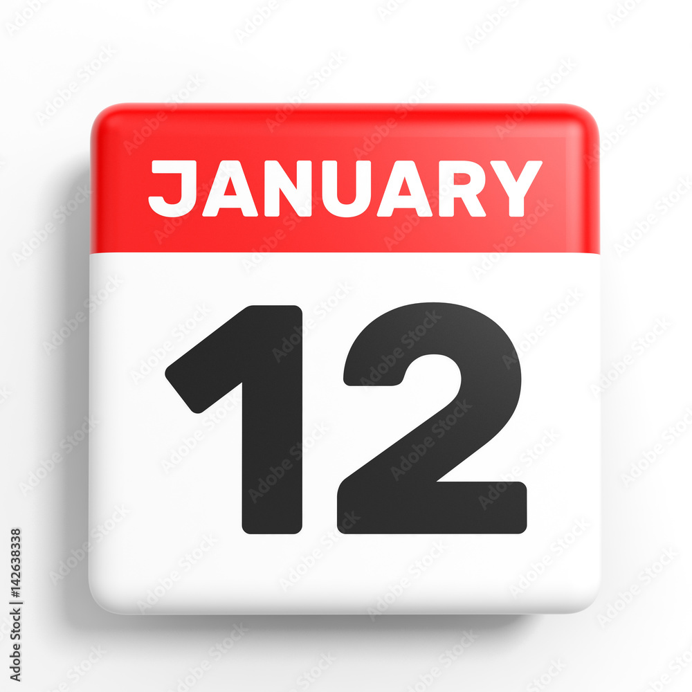 January 12. Calendar on white background. January 12. Calendar on white background.