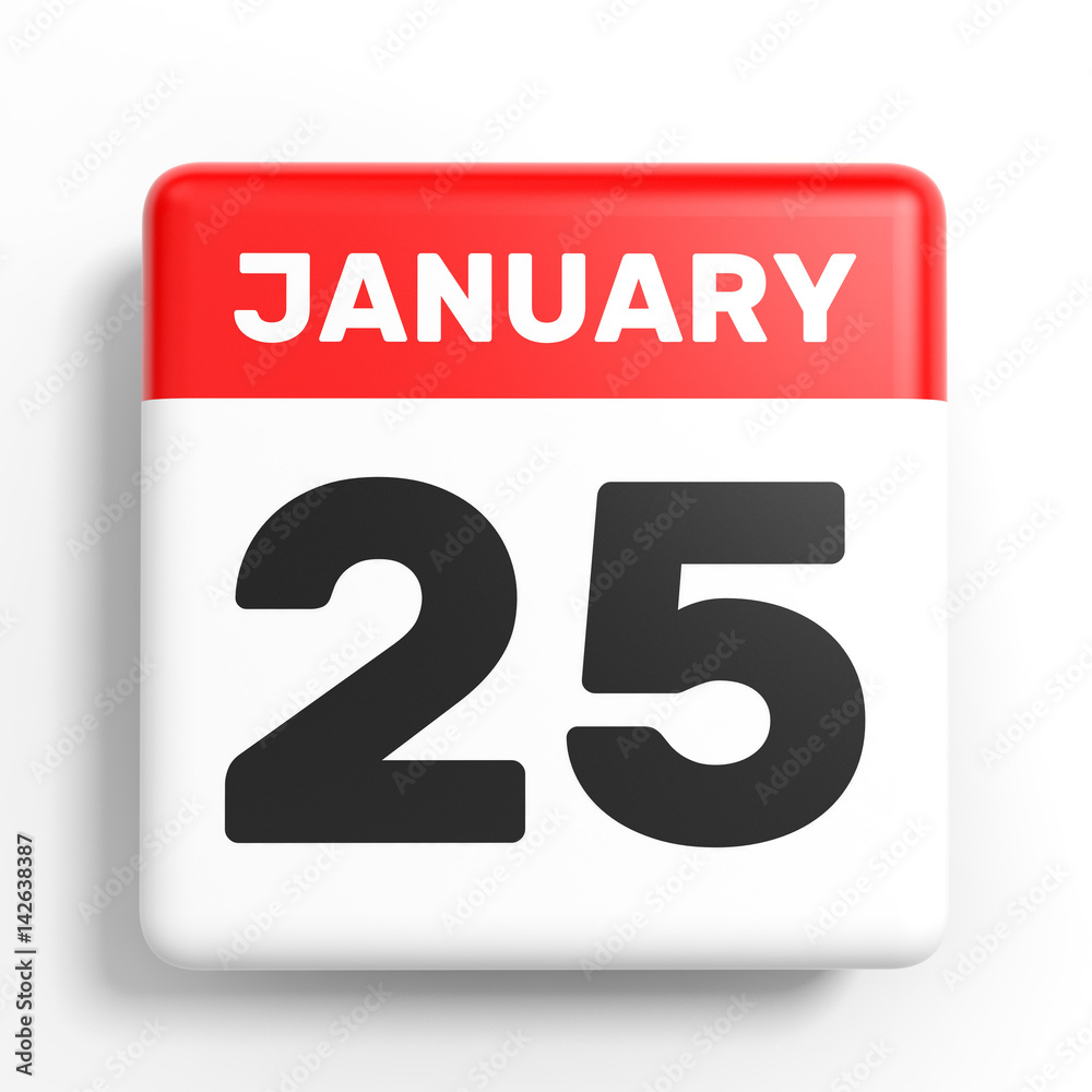 January 25. Calendar on white background.