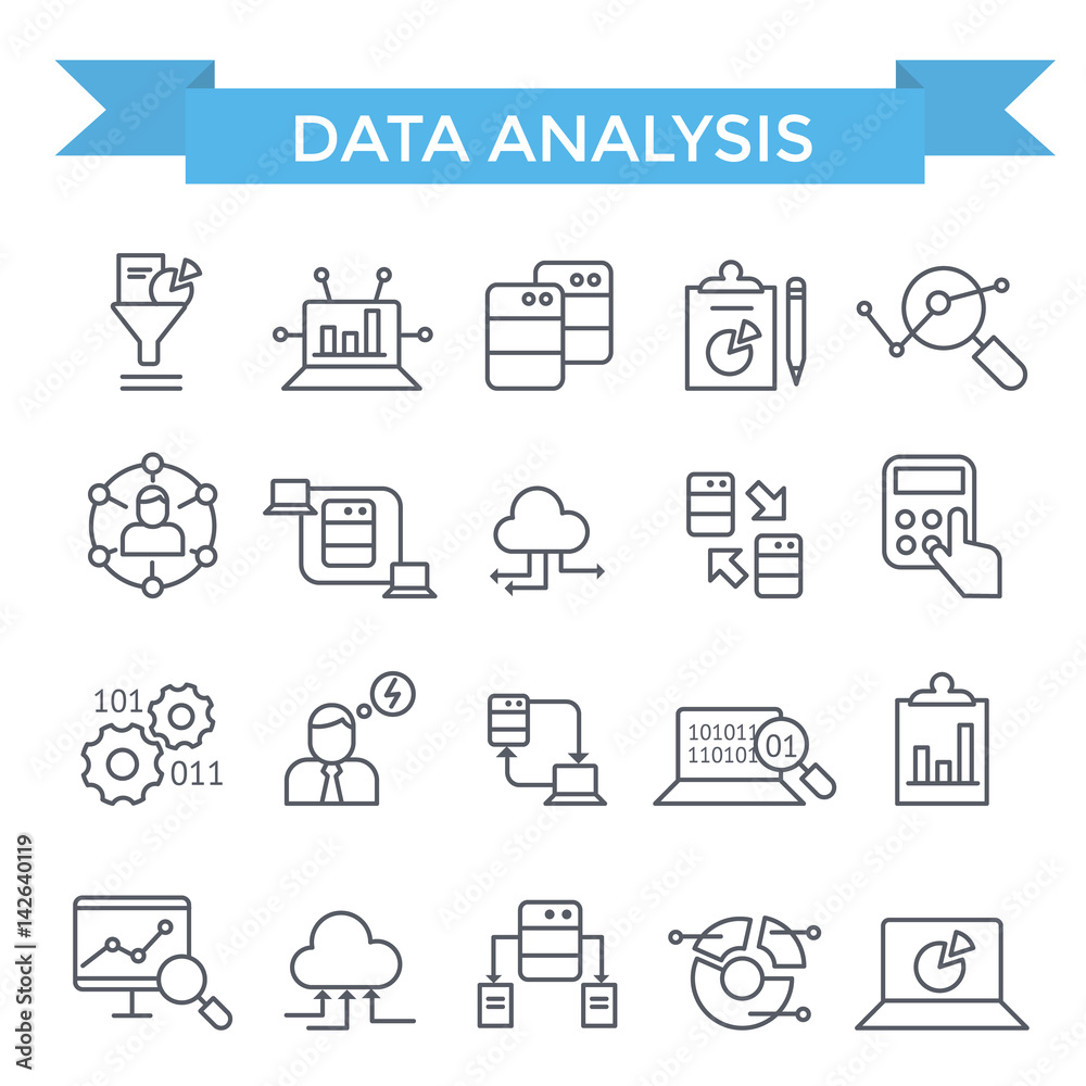 Data analysis icons, thin line, flat design Data analysis icons, thin line, flat design