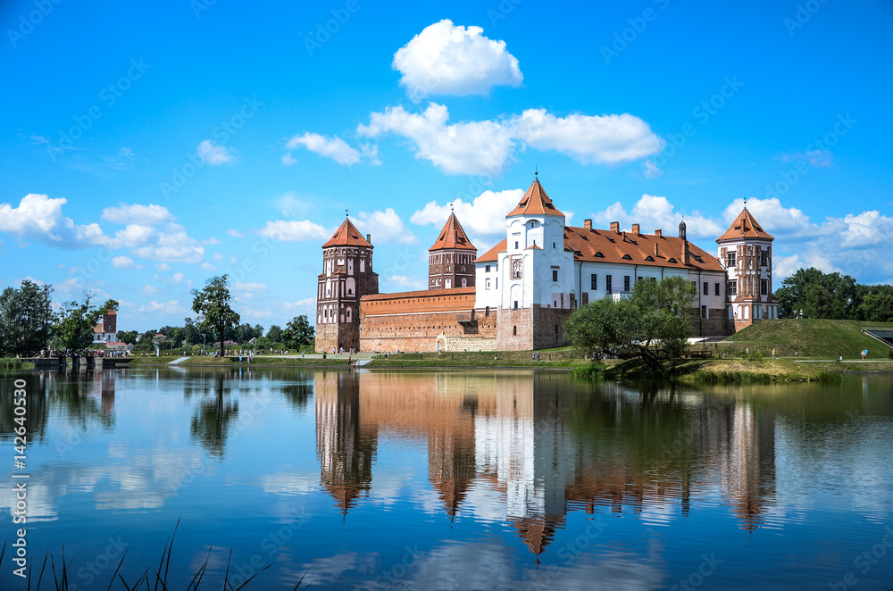 Mir castle in Belarus. The tour of the castle on a summer day