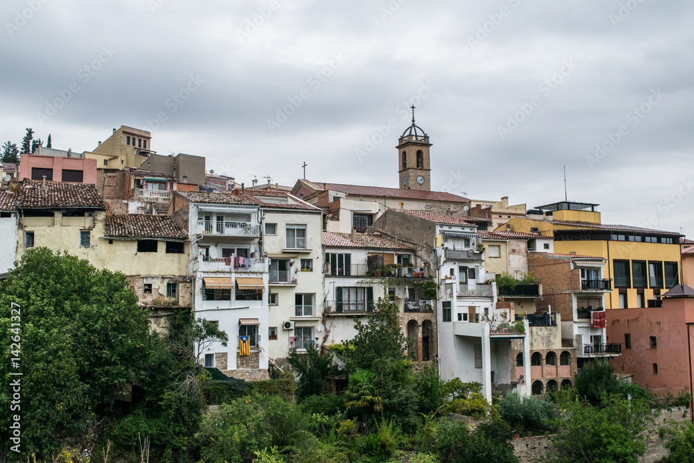 Spanish houses in village, Montserrat mountain
