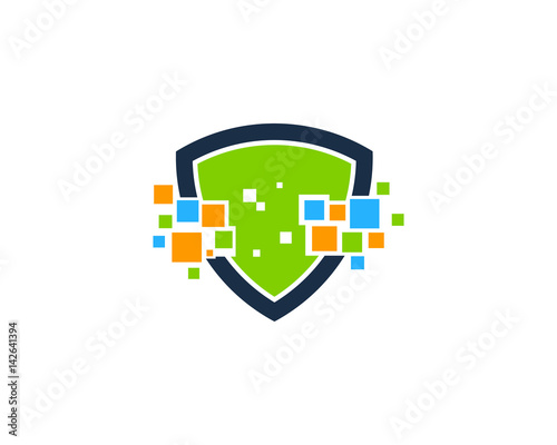 Pixel Shield Icon Logo Design Element