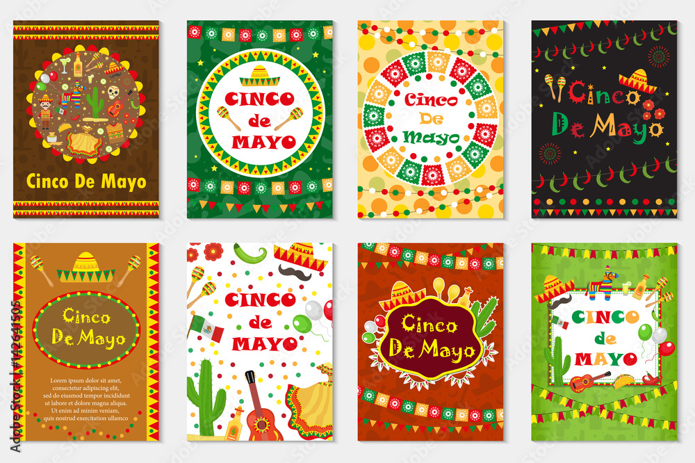 Cinco de Mayo set greeting card, template for flyer, poster, invitation