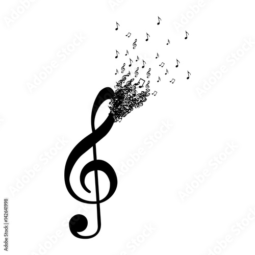 monochrome background with treble clef with top fading vector illustration