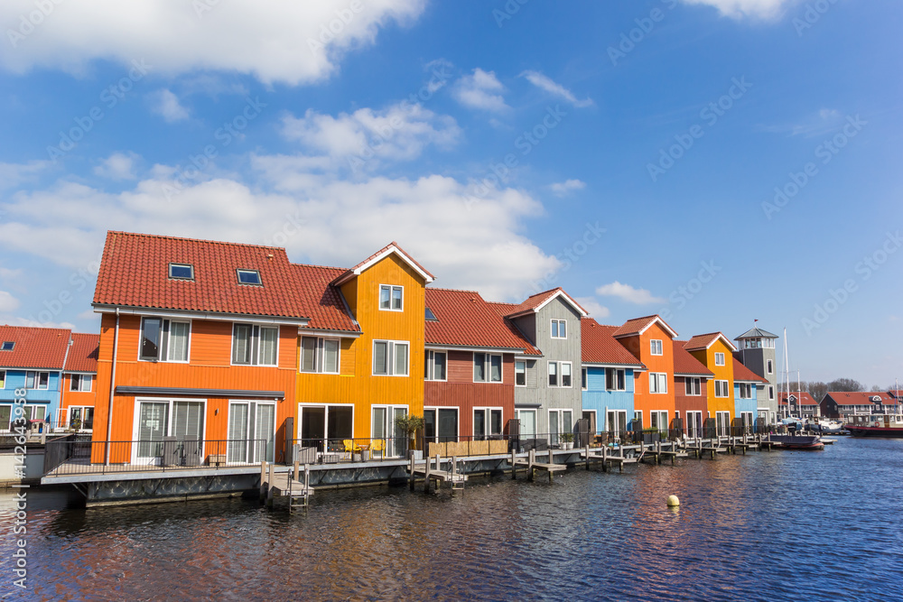 Colorful houses at the Reitdiephaven in Groningen