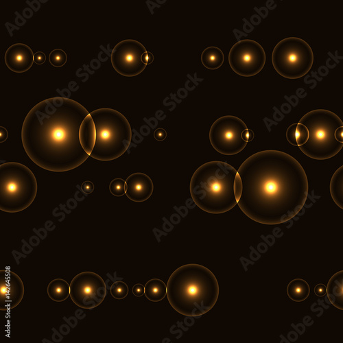 Dark seamless background with shinning gold circles and points