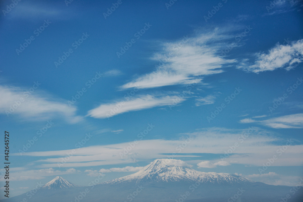 Two peaks of Mount Ararat against the blue sky