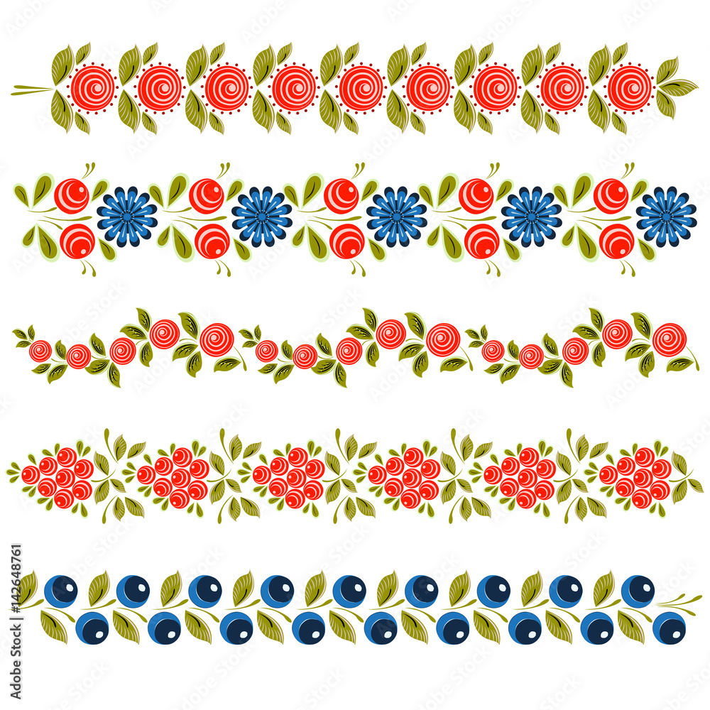 Traditional  flowers and berry pattern