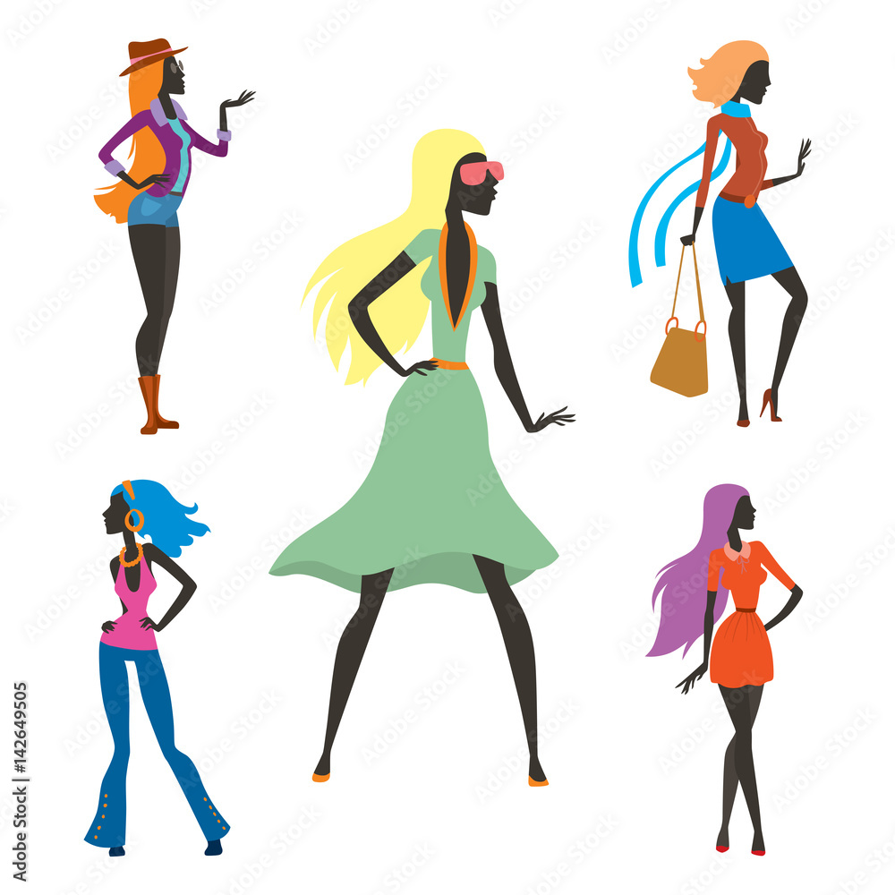 Fashion look girl silhouette beautiful girl woman female and pretty, young, model, style, hair, lady character glamour cute vector illustration. Fashion look girl silhouette beautiful girl woman female and pretty, young, model, style, hair, lady character glamour cute vector illustration.