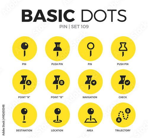 Pin flat icons vector set