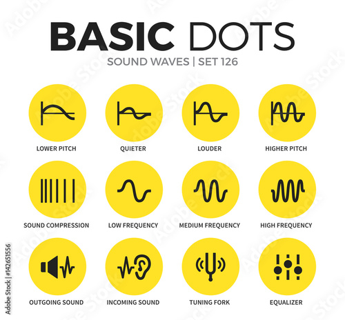 Sound waves flat icons vector set