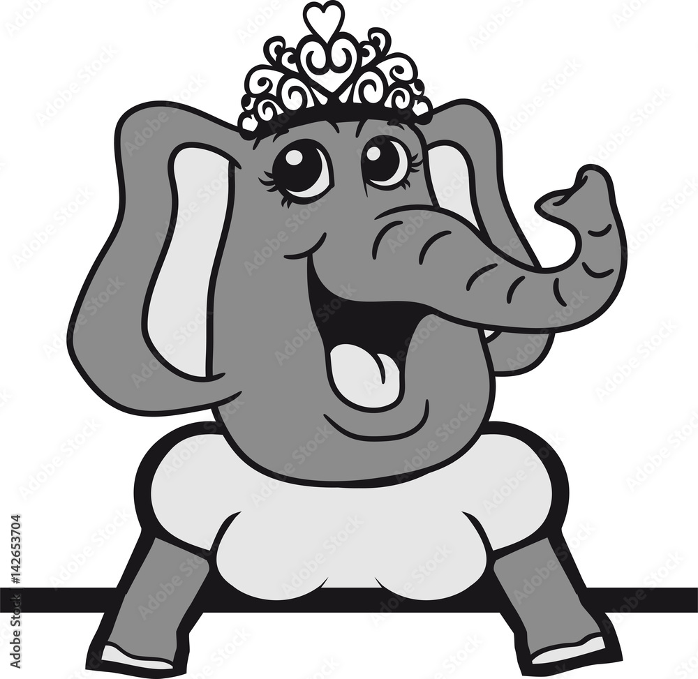Fototapeta premium wand rahmen mauer text prinzessin königin krone krönchen adel kleid hübsch schön weiblich girl frau mädchen elefant comic cartoon lustig