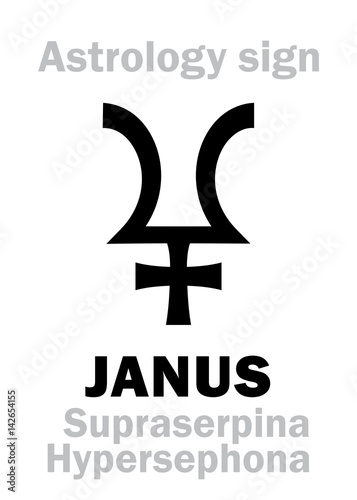 Astrology Alphabet: JANUS (Supraserpina/Hypersephona), 12th hypothetic giant dual planet (behind Pluto and Proserpina). Hieroglyphics character sign (single symbol).