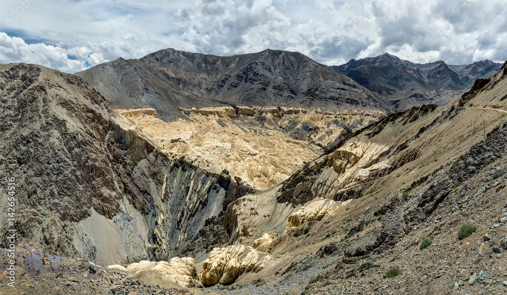 Amazing geological formations near Lamayuru or Yuru Gompa (monastery) - Tibet, Kargil District, Leh district, Western Ladakh, Himalayas, Jammu and Kashmir, Northern India