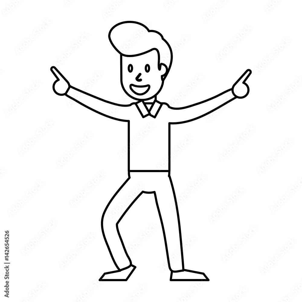 guy dance celebrate funny outline vector illustration eps 10