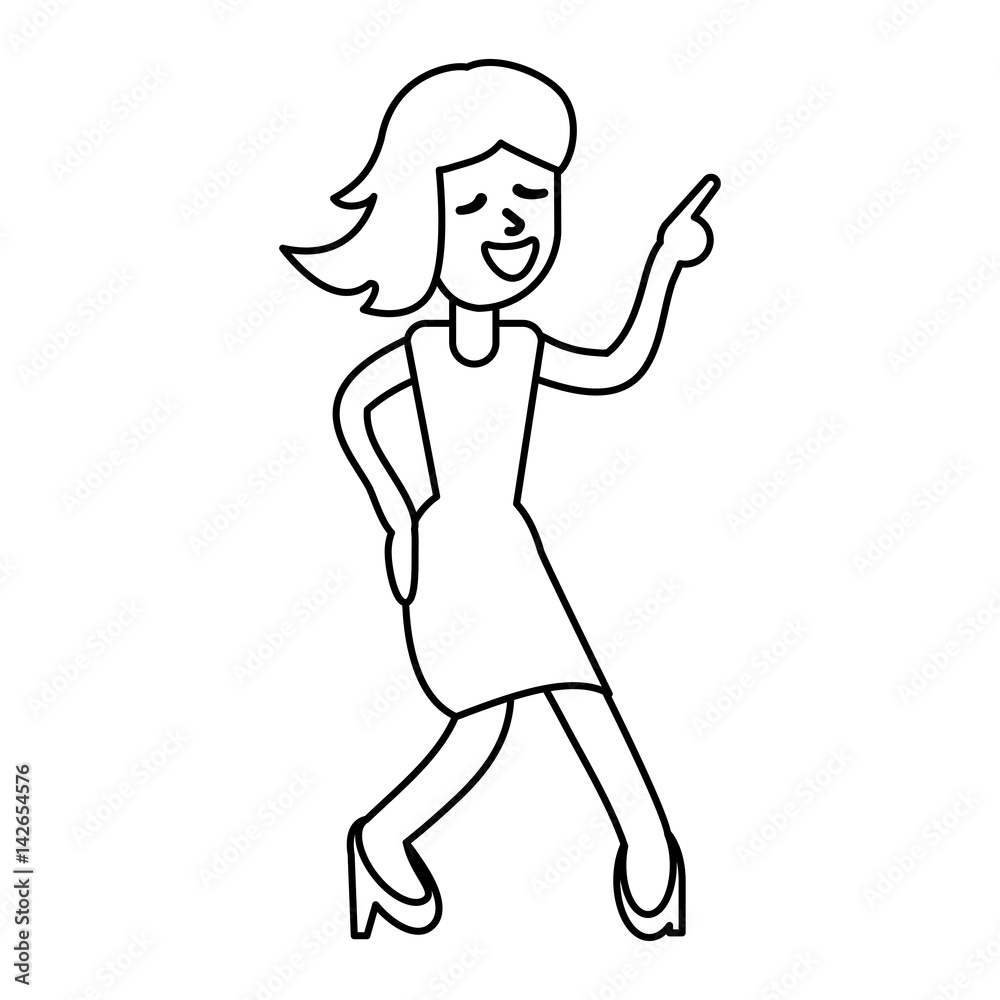 woman celebration dance cheerful outline vector illustration eps 10
