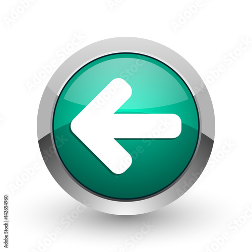Free Download Left arrow silver metallic chrome web design green round internet icon with shadow on white background. - GFXLoad