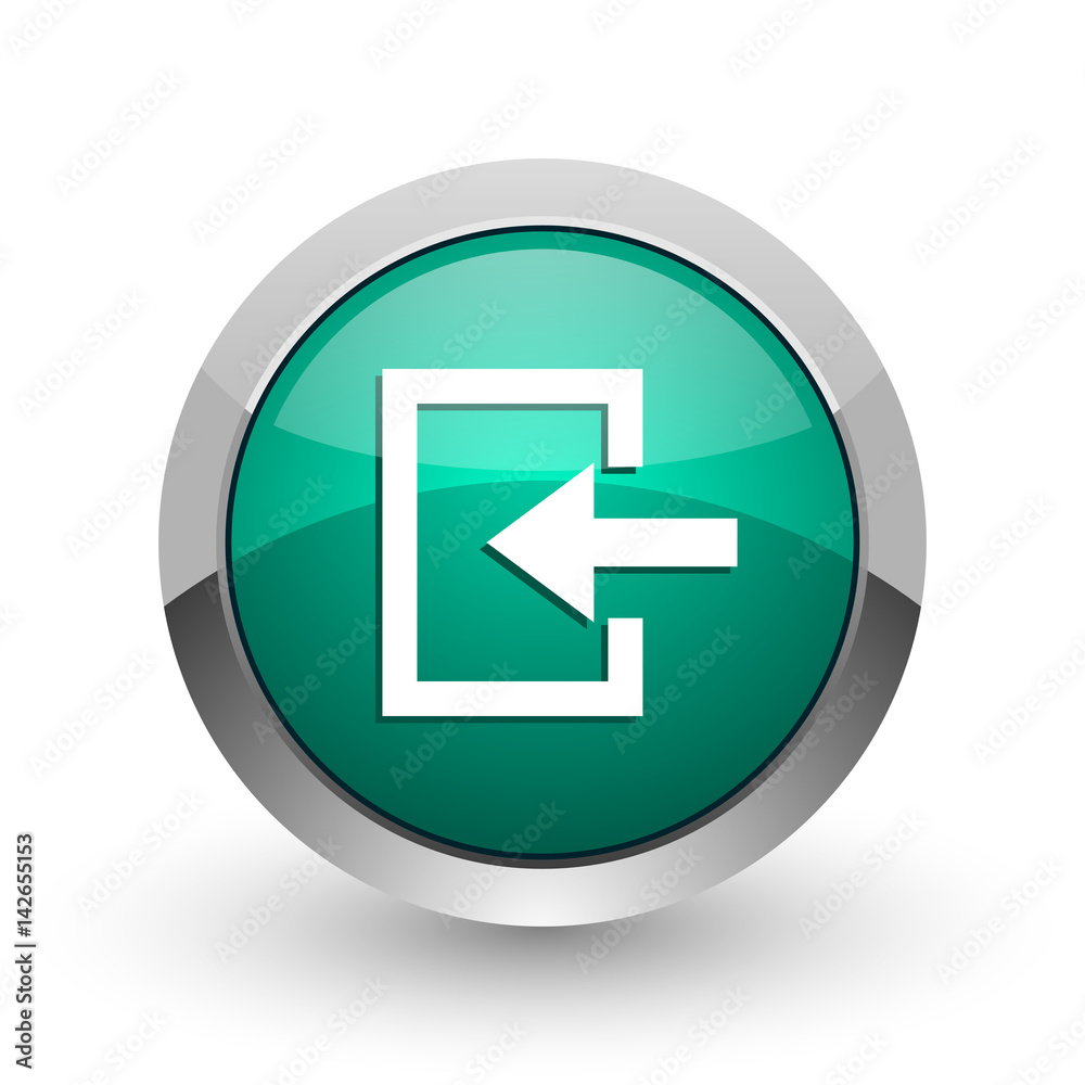 Enter silver metallic chrome web design green round internet icon with shadow on white background. Enter silver metallic chrome web design green round internet icon with shadow on white background.