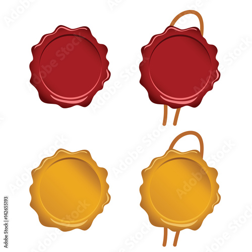 seal wax set in red and gold color illustration
