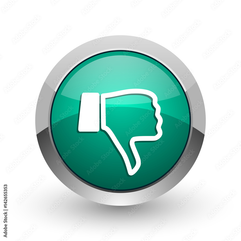Dislike silver metallic chrome web design green round internet icon with shadow on white background. Dislike silver metallic chrome web design green round internet icon with shadow on white background.