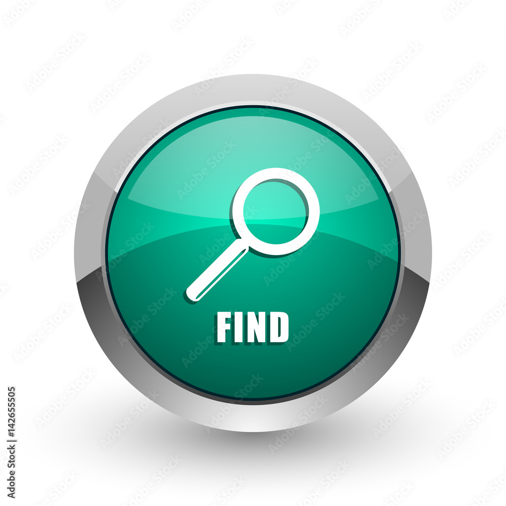 Find silver metallic chrome web design green round internet icon with shadow on white background. Find silver metallic chrome web design green round internet icon with shadow on white background.