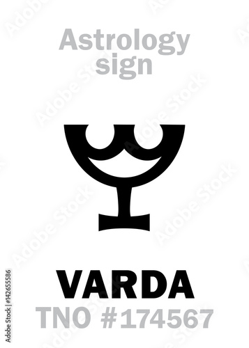 Astrology Alphabet: VARDA, cosmic trans-neptunian object TNO #174567. Hieroglyphics character sign (single symbol). photo