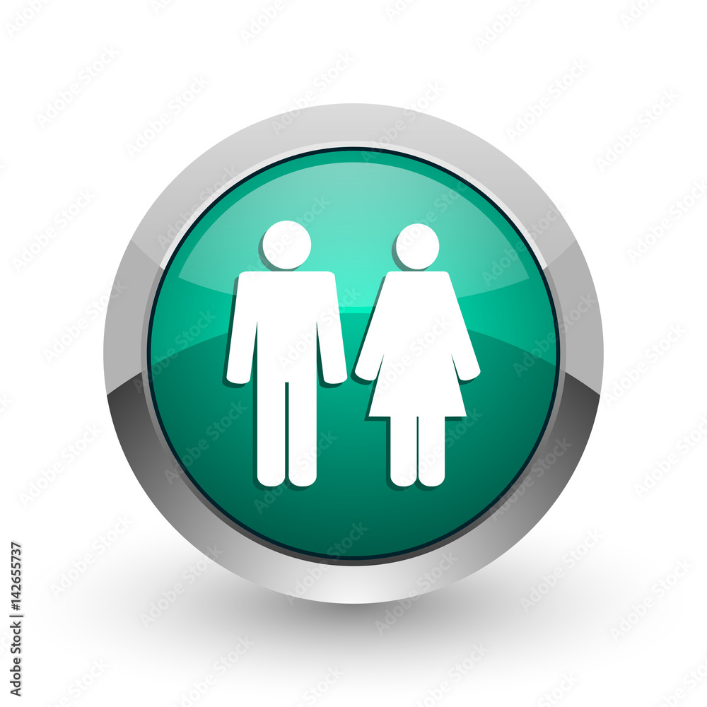 Couple silver metallic chrome web design green round internet icon with shadow on white background. Couple silver metallic chrome web design green round internet icon with shadow on white background.