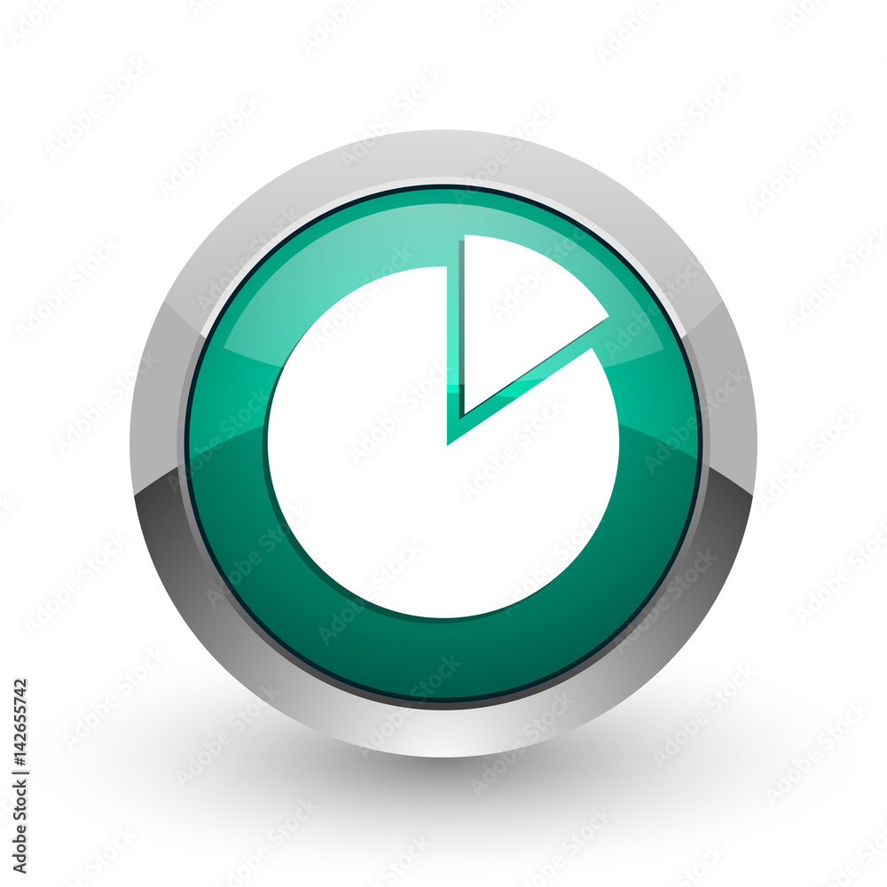Chart silver metallic chrome web design green round internet icon with shadow on white background. Chart silver metallic chrome web design green round internet icon with shadow on white background.