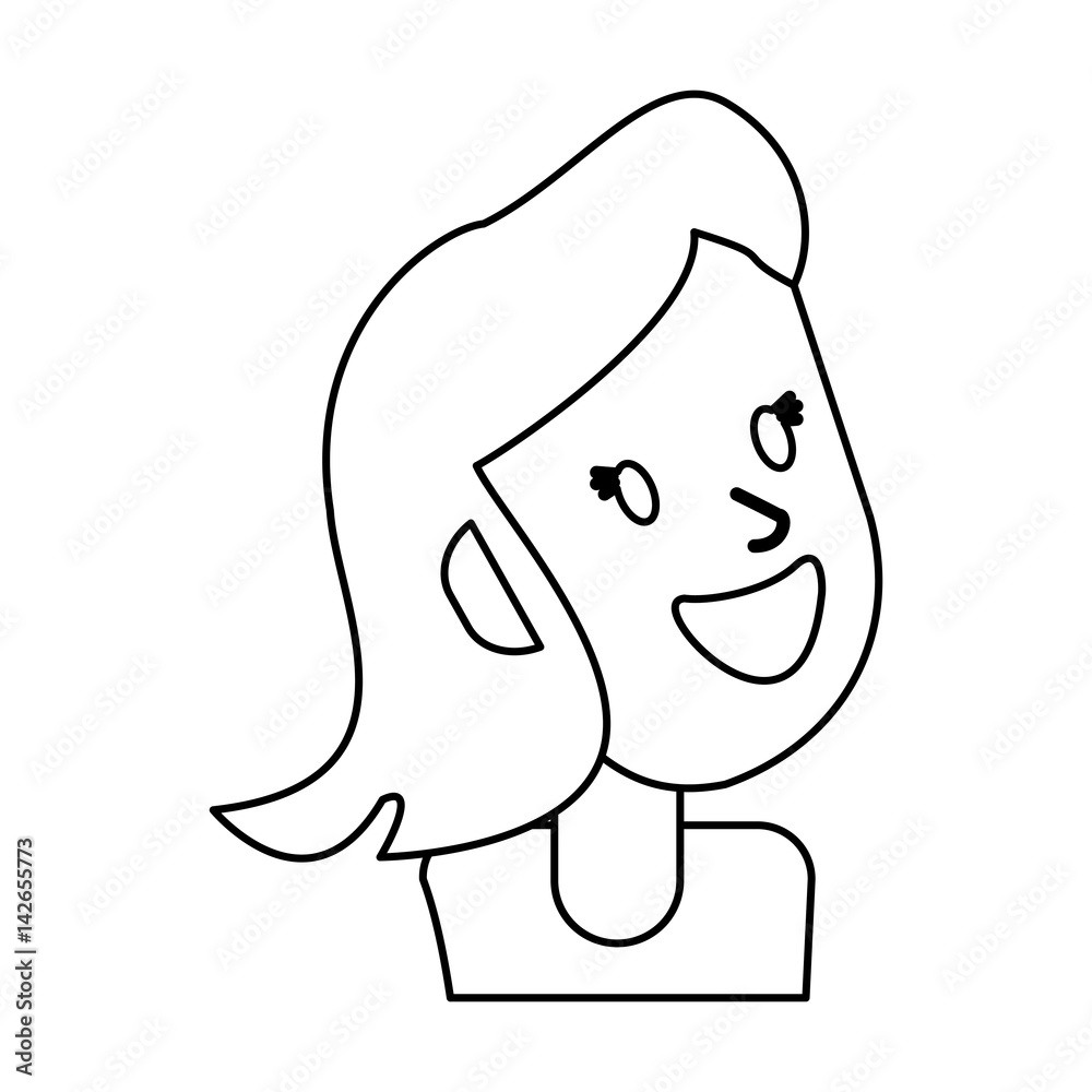 outlined portrait girl smile vector illustration eps 10