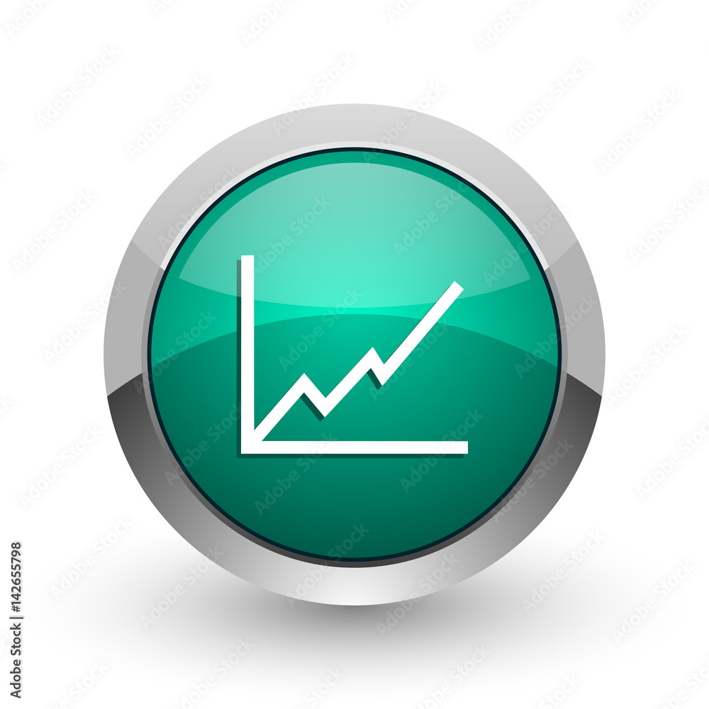 Chart silver metallic chrome web design green round internet icon with shadow on white background. Chart silver metallic chrome web design green round internet icon with shadow on white background.