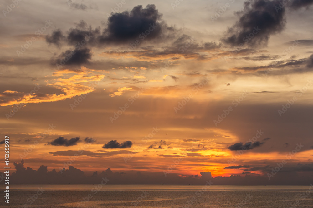 Beautiful sunset sky over the Andaman sea near Koh Kud island, Thailand