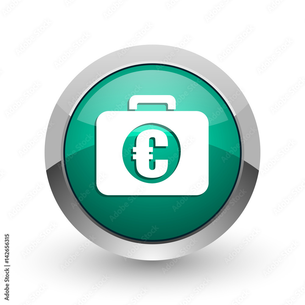 Financial silver metallic chrome web design green round internet icon with shadow on white background. Financial silver metallic chrome web design green round internet icon with shadow on white background.