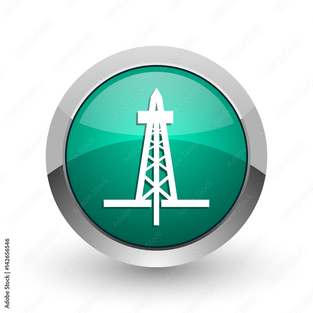 Drilling silver metallic chrome web design green round internet icon with shadow on white background. Drilling silver metallic chrome web design green round internet icon with shadow on white background.