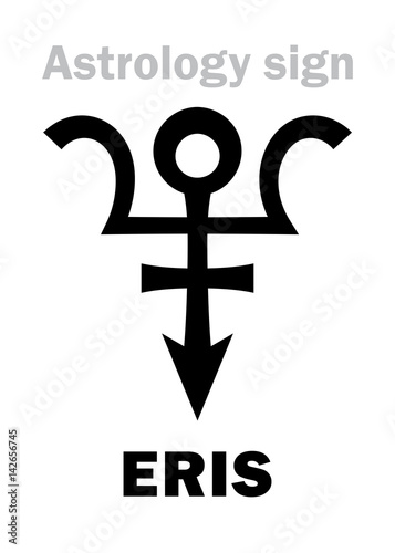 Astrology Alphabet: ERIS, most massive and second-largest superdistant dwarf planet. Hieroglyphics character sign (single symbol).