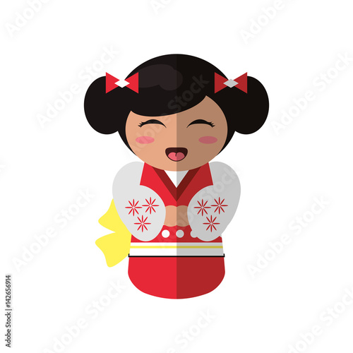 cute kokeshi doll traditional costume japanese vector illustration eps 10
