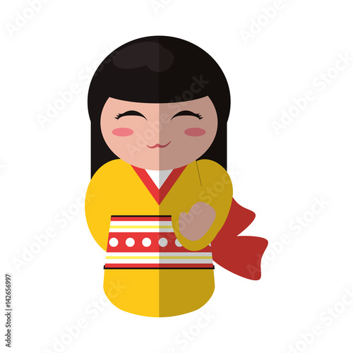 cute kokeshi doll traditional costume japanese vector illustration eps 10