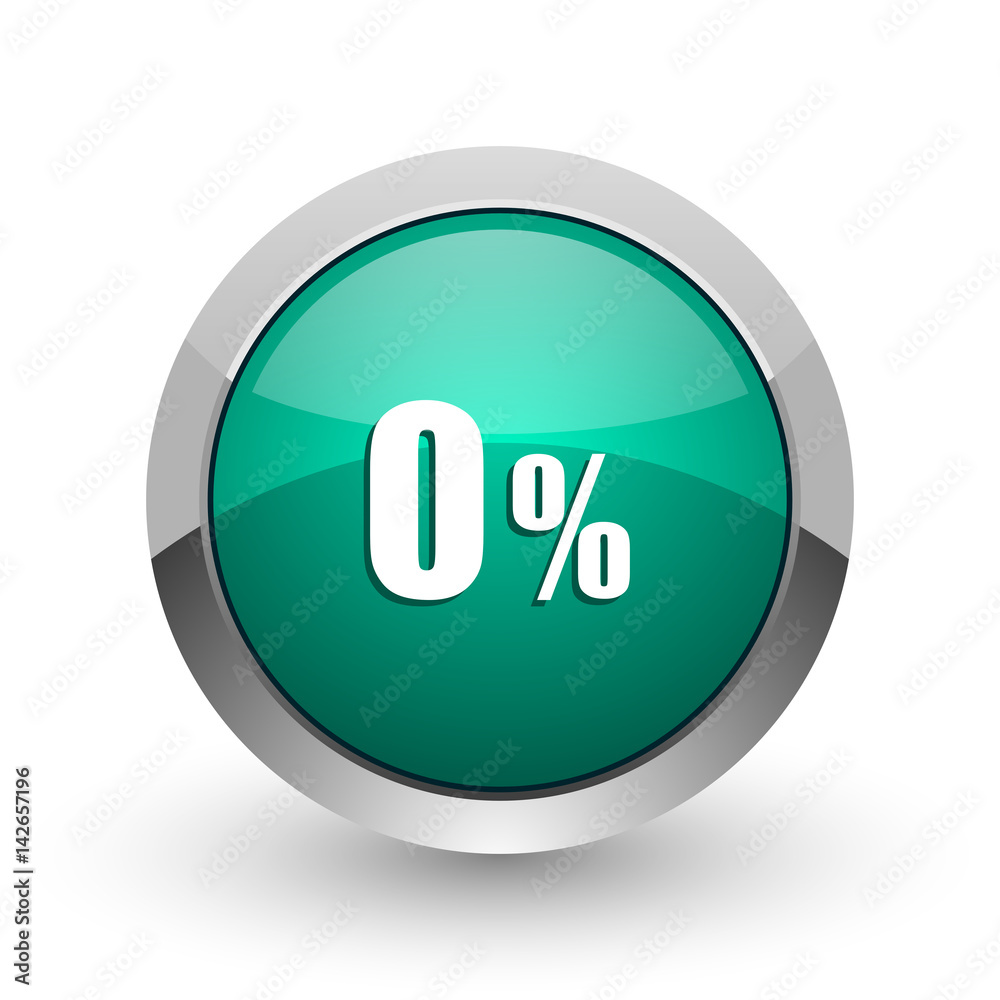 0 percent silver metallic chrome web design green round internet icon with shadow on white background. 0 percent silver metallic chrome web design green round internet icon with shadow on white background.