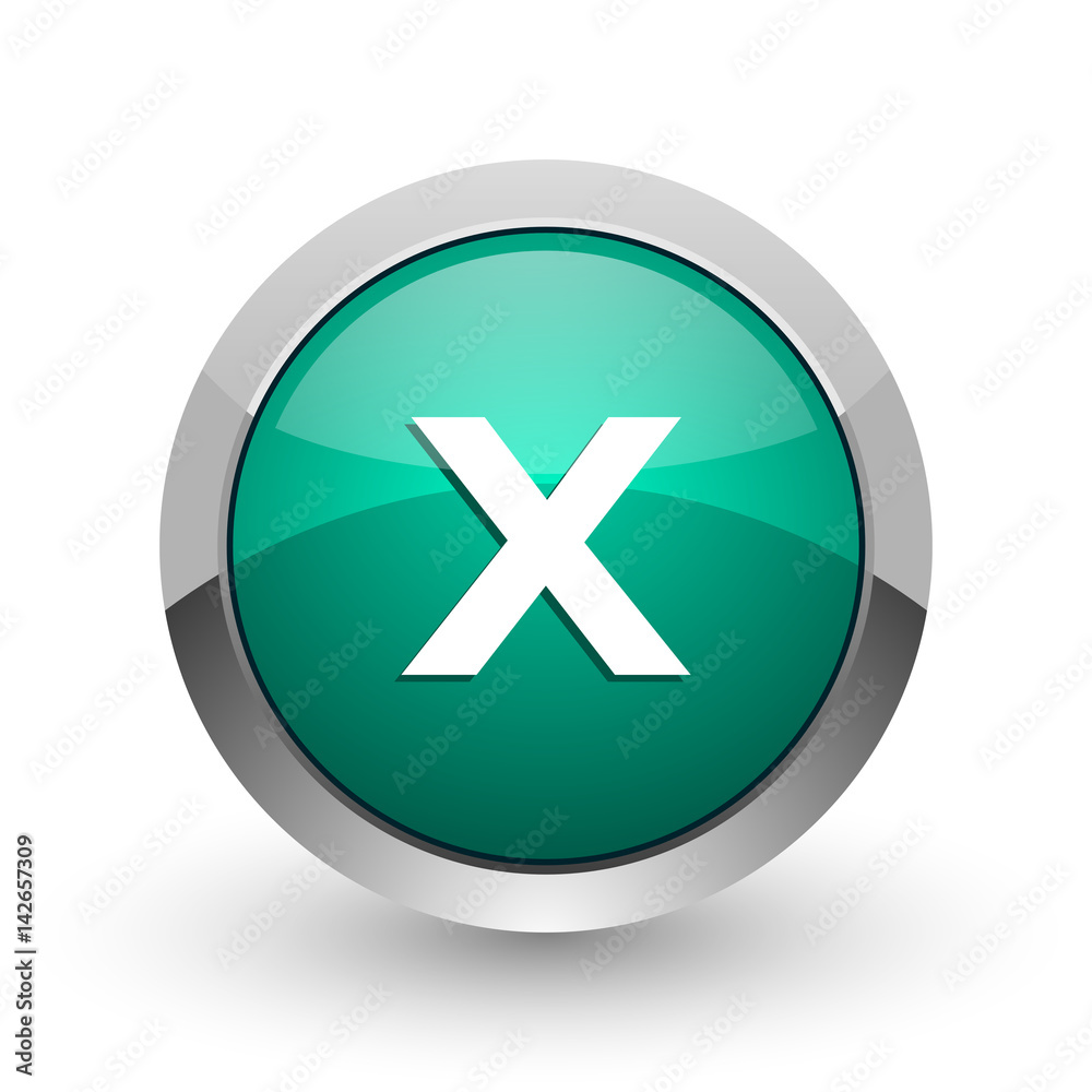 Cancel silver metallic chrome web design green round internet icon with shadow on white background. Cancel silver metallic chrome web design green round internet icon with shadow on white background.