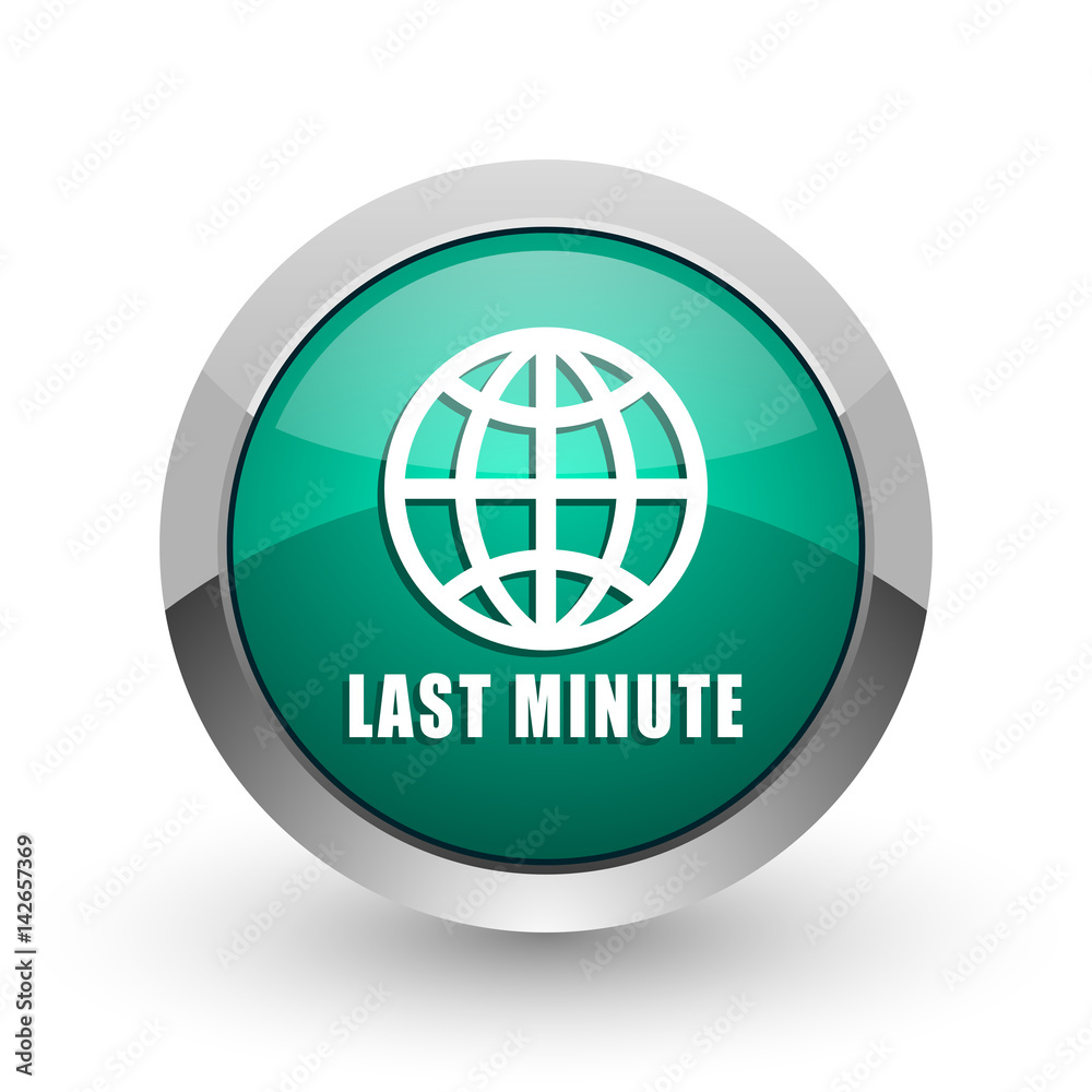 Last minute silver metallic chrome web design green round internet icon with shadow on white background. Last minute silver metallic chrome web design green round internet icon with shadow on white background.